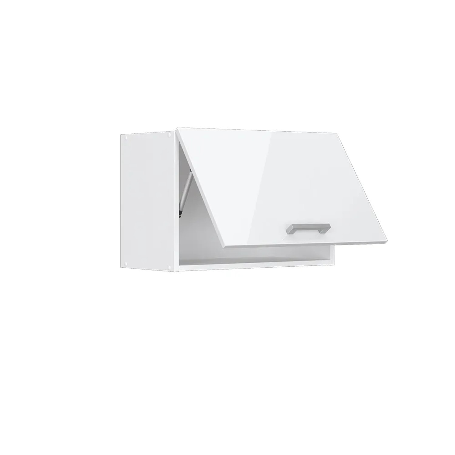 Vicco Hängeschrank R-Line, weiß hochglanz, 60 cm breit, mit geöffneter Tür. Küchenschrank zur Wandmontage.