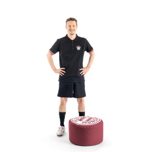 Weinroter FCB Hocker DotCom (60 l) mit Logo, geeignet zum Sitzen oder als Deko.