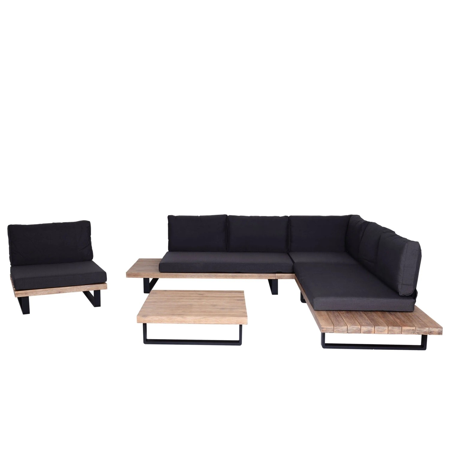 PROREGAL Garten-Garnitur Mit Sessel Lounge-Set Sofa Spun Poly Akazie Holz FSC Aluminium Hellbraun Polster Dunkelgrau