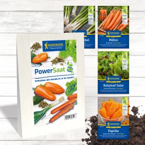 Gemüsesamen-Set PowerSaat: Lauchzwiebeln, Möhren, Pflücksalat und Snack-Paprika für den Garten.