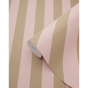 ESTAhome Streifen Tapete in Rosa und Beige, Rolle teilweise aufgerollt.