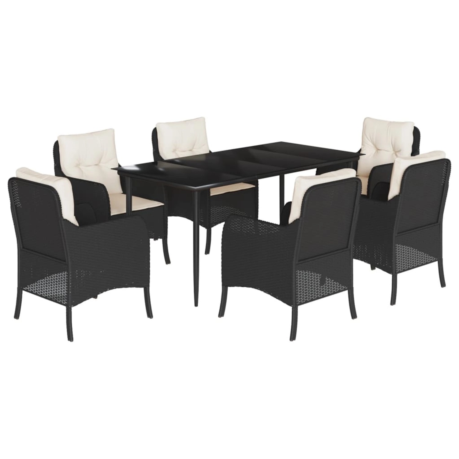 vidaXL 7-Tlg Garten-Essgruppe mit Kissen Schwarz Poly Rattan 3211910 günstig online kaufen