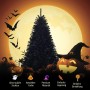 Costway künstlicher Weihnachtsbaum, schwarz, 180 cm, mit Halloween-Dekoration vor Mond.
