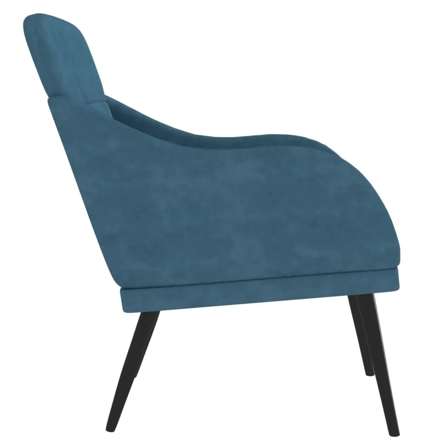 Blauer Samt Sessel vidaXL, Relaxsessel mit dunklen Füßen, Seitenansicht.