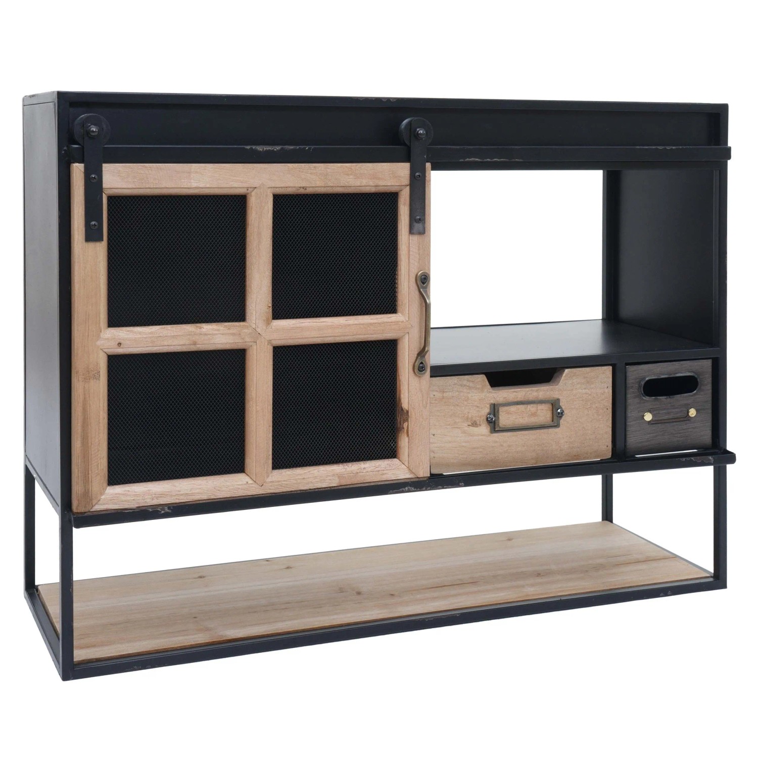 MCW Wandregal Q79 Vintage Shabby Holz Metall 52x67x22cm