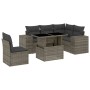 Graue 6-tlg. vidaXL Garten-Sofagarnitur aus Polyrattan mit Tisch und Kissen.