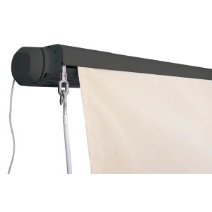 MCW Kassettenmarkise, 4x3m, creme-anthrazit, mit Volant und Motor.