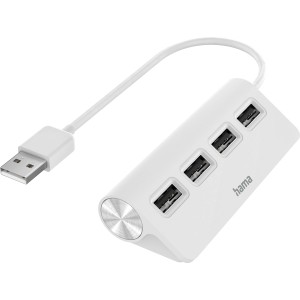 Weißer Hama USB-Hub mit 4 USB 2.0 Ports für Computer & Multimedia Zubehör.