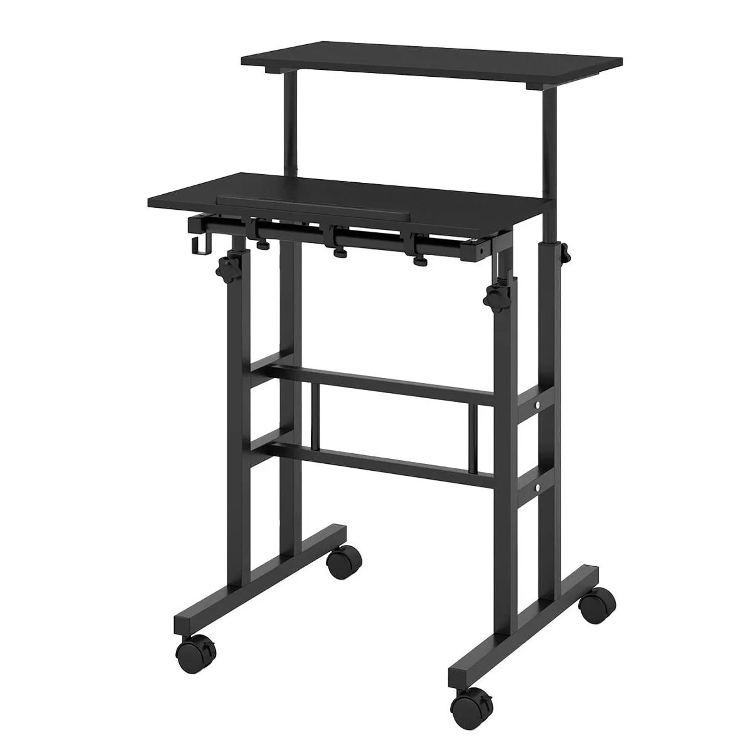 Costway Höhenverstellbar Mobiler Computertisch mit 2 Haken Schwarz günstig online kaufen