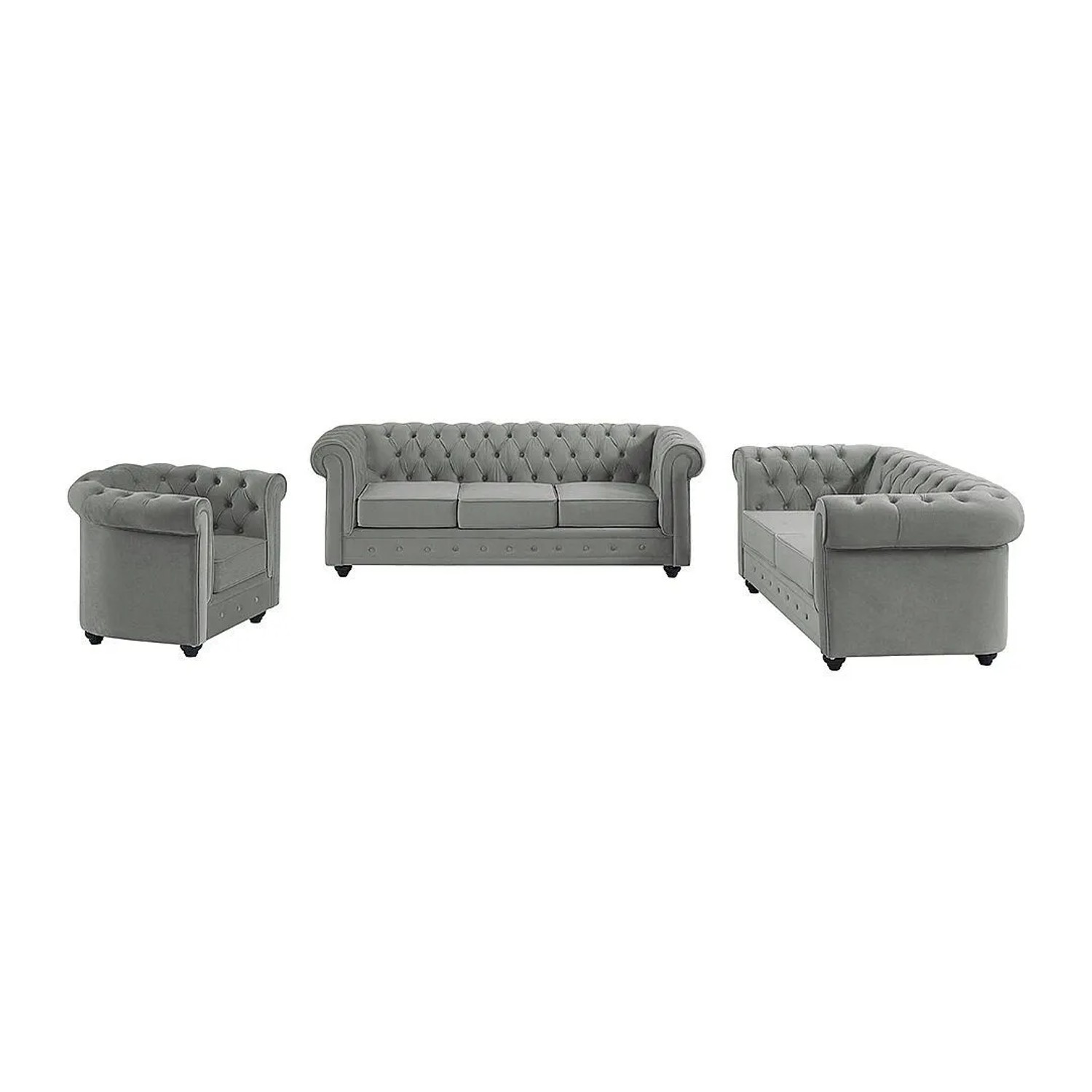 Vente-unique Couchgarnitur Mit Sessel Chesterfield Hellgrau 165 cm  82 cm  205 cm