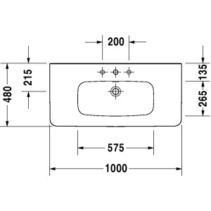 Technische Zeichnung: Duravit DuraStyle Möbelwaschtisch, 100 cm, weiß, mit Hahnloch