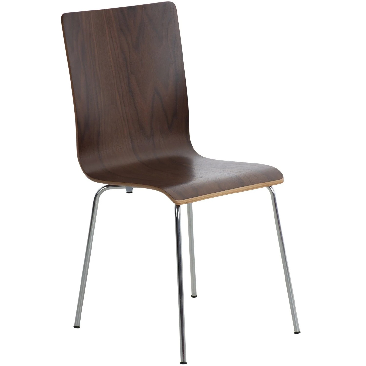 DELUKE Besucherstuhl PEPE 87x43x47cm Walnuss Holz Metall In Chromoptik Gestell Konferenzstuhl Wartezimmerstuhl