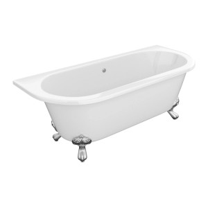 Weiße freistehende Badewanne Sparus 170 cm mit verzierten Adlerfüßen. Klassisches Design für Ihr Bad.