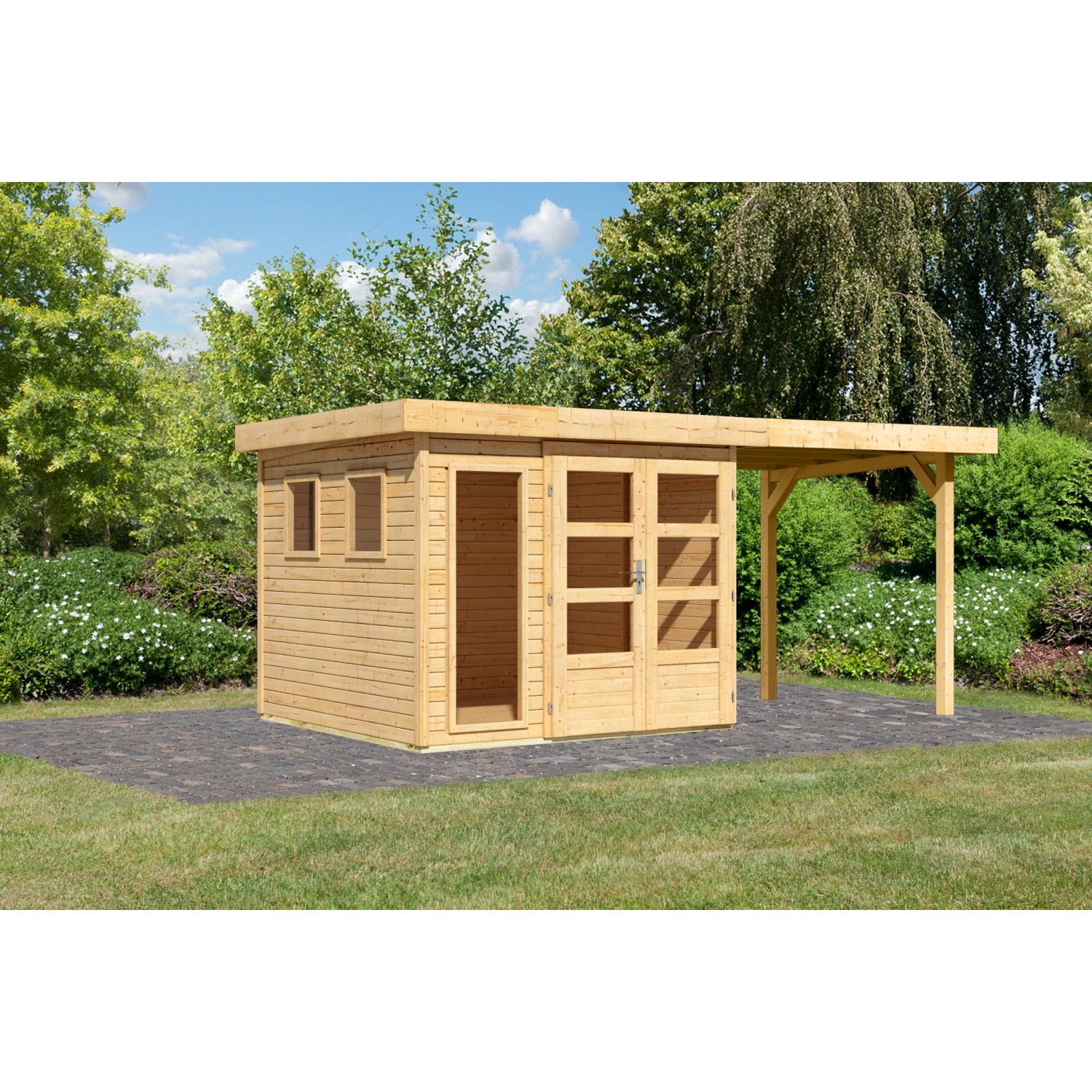 Karibu Gartenhaus Maradi 3,5 m. Anbaudach Naturbelassen 211 x 238 x 242 cm günstig online kaufen
