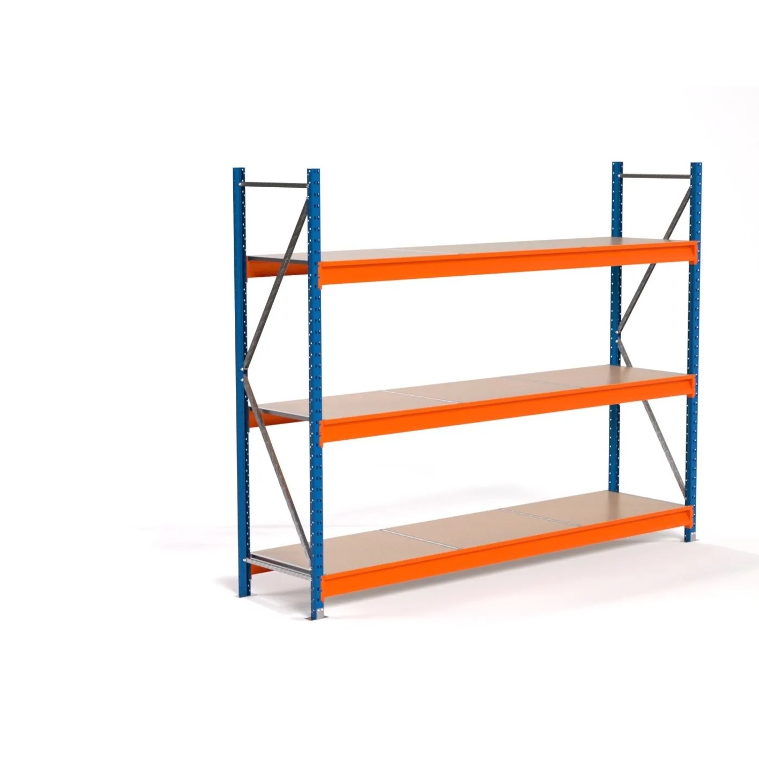 PROREGAL Industrie Weitspannregal Lagerregal MAXIMUS PRO Grundregal HxBxT 200x250x60cm 3 Spanplatten-Fachboden Fachlast 530kg Blau/Orange