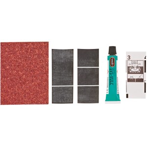 Tip-Top Flickzeug-Sortiment mit Flicken, Vulkanisierlösung und Schmirgelpapier für Fahrradreifen.