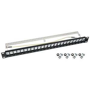 HMF 66446-02 STP Keystone-Patchpanel für Serverschrank 19 Zoll 1 HE 24 Ports RJ45 Geschirmt Schwarz