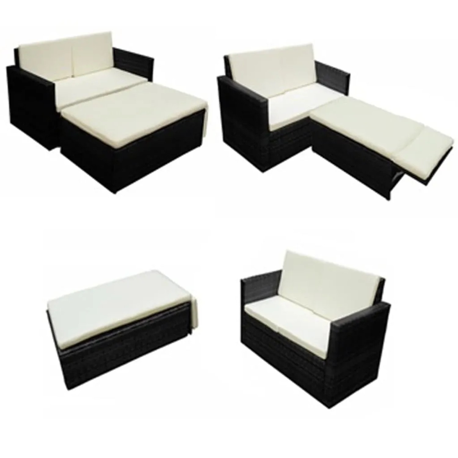 vidaXL Garten Lounge Set, 2-teilig, schwarzes Rattan mit Auflagen, verschiedene Konfigurationen.