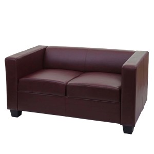 MCW 2er Sofa Lille, rot-braunes Kunstleder, 2-Sitzer Couch für Wohnzimmer oder Wartebereich.