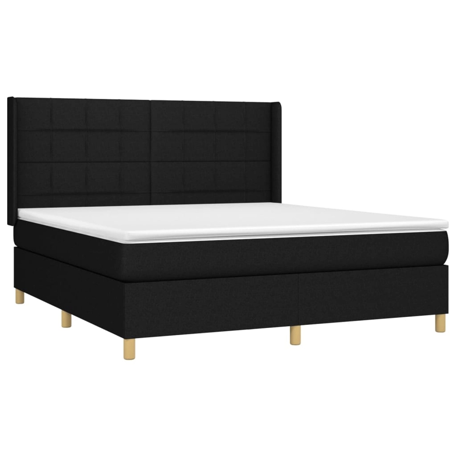 Schwarzes vidaXL Boxspringbett (160x200 cm) mit Matratze und Stoffbezug.