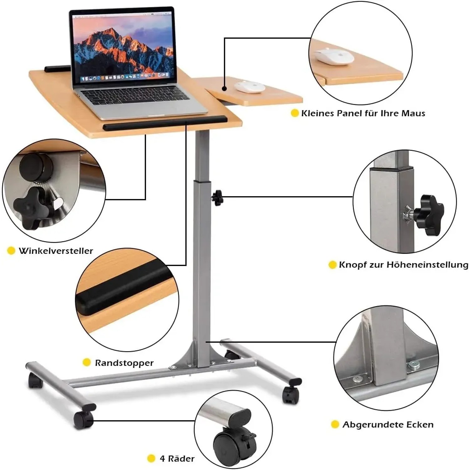 Costway Laptoptisch Höhenverstellbar und Neigungsverstellbar Natur_6