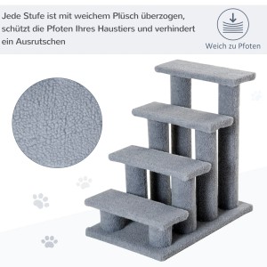 Graue PawHut Tiertreppe mit 4 Stufen für Hunde und Katzen.