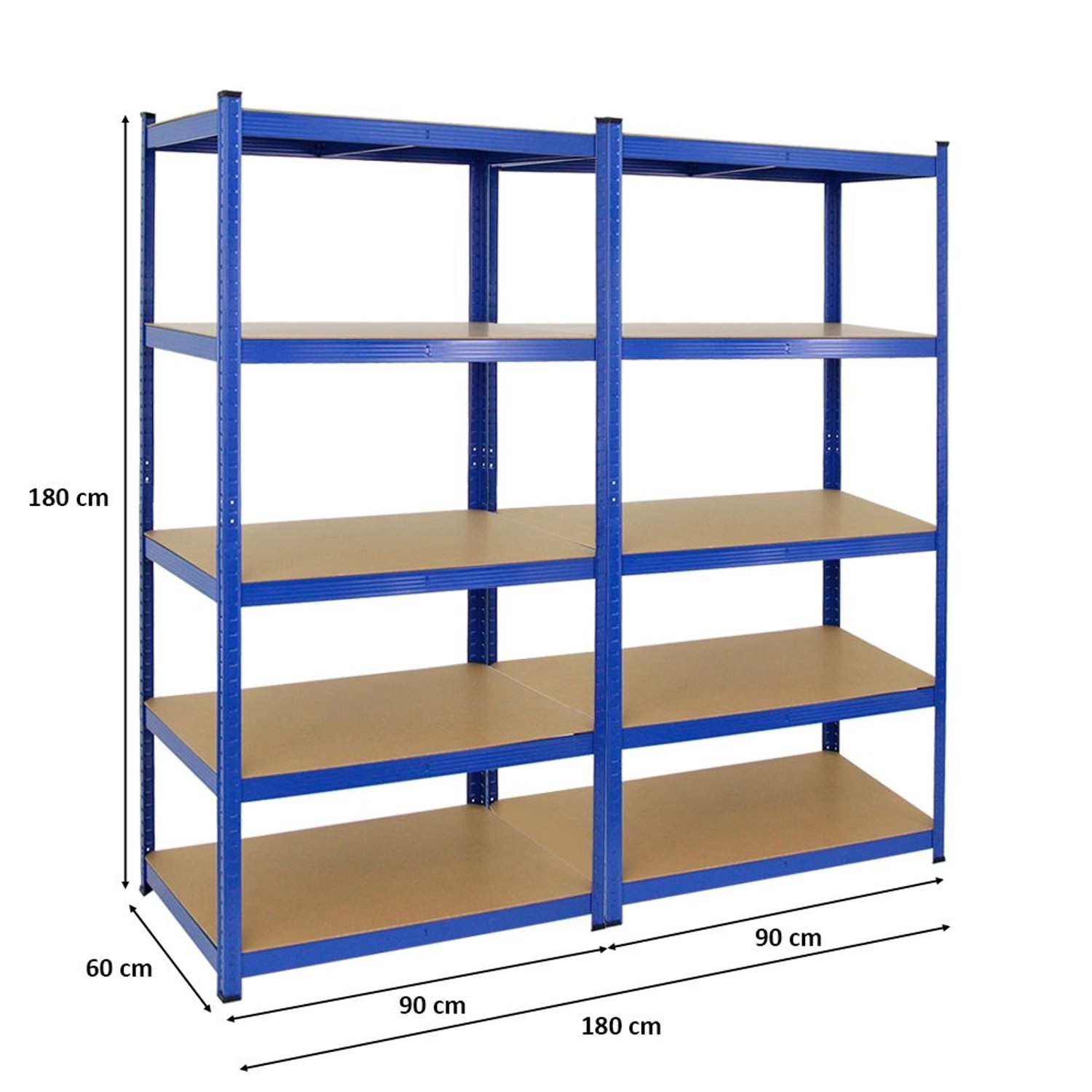 PROREGAL Mega Deal: 2 blaue Schwerlastregale Taurus, 180x90x60 cm, mit 5 MDF-Böden.