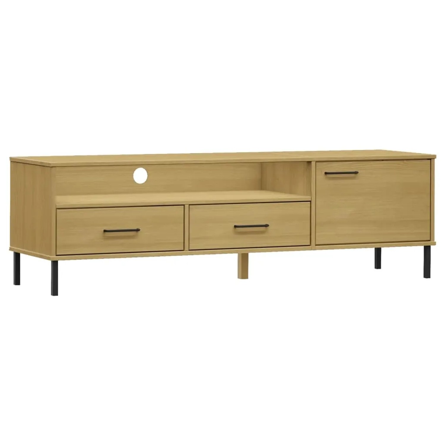 vidaXL TV-Schrank OSLO mit Metallbeinen Braun Massivholz Kiefür  Modell 3
