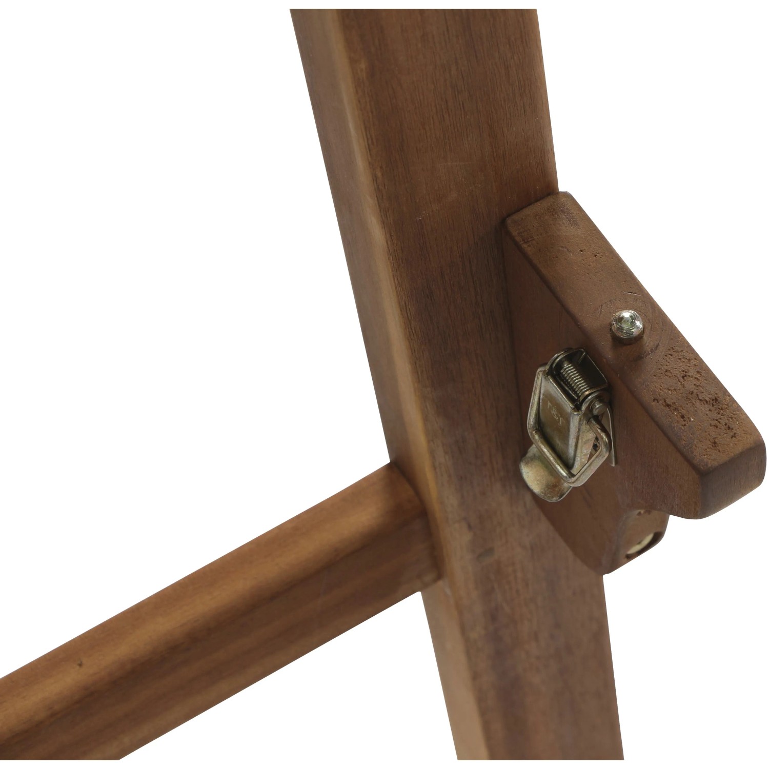Detailaufnahme Klappmechanismus Siena Garden Klappbank Lovera aus Akazienholz.