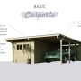 Karibu Doppelcarport Eco mit Abstellraum und Auto. Holzkonstruktion mit Flachdach.