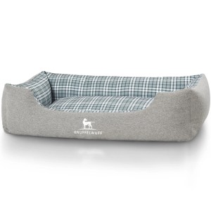 Knuffelwuff Hundebett Lennard XL, grau/grün kariert. Gemütliches Hundekörbchen aus Velours.