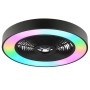 Schwarze LED-Deckenleuchte Catania mit Ventilator und RGB-Beleuchtung, Ø 48,6 cm.