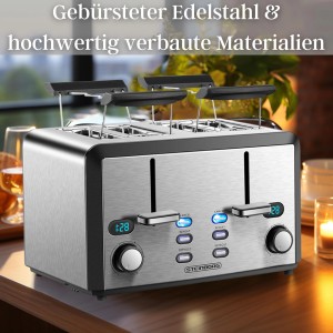 Steinborg 4-fach Toaster aus Edelstahl mit Brötchenaufsatz, 1600W.