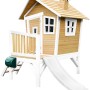 Axi Robin Spielhaus aus Holz, braun-weiß, mit Rutsche. Ideal für Kinder zum Spielen im Garten.