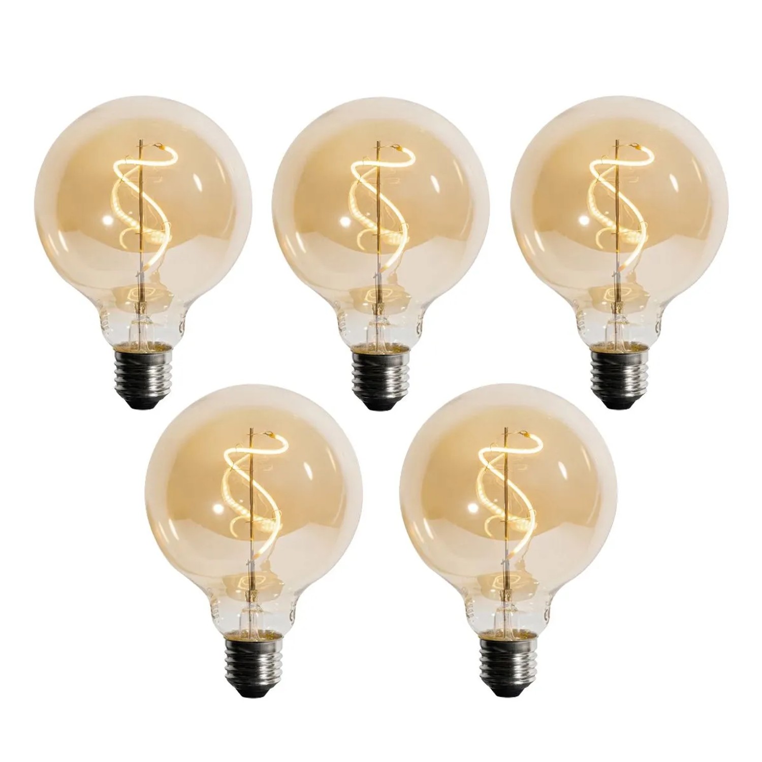 LUEDD 5er Set E27 Dimmbare LED Spiralfilament G95 4W 270,m 2200K