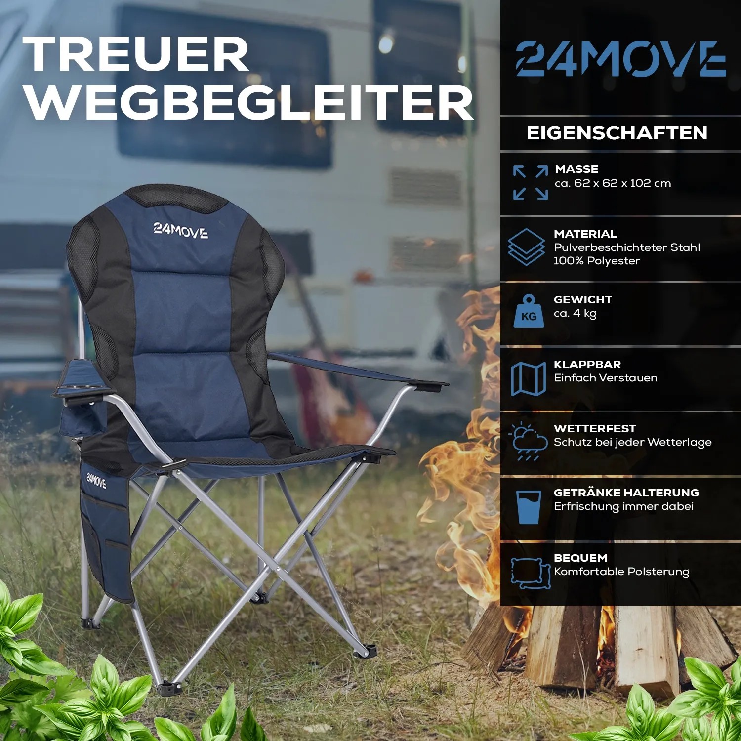 JOYART Campingstuhl Grn - Stabiler Faltstuhl 150kg Mit Tragetasche Und  Seitentaschen