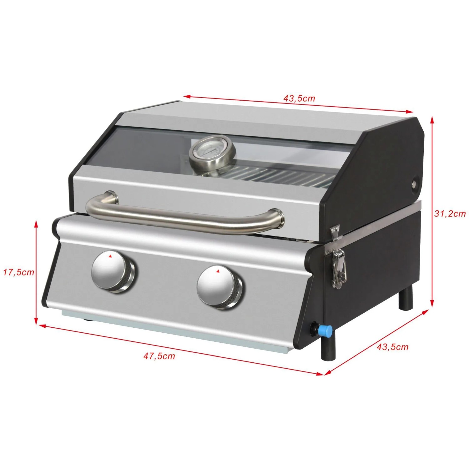 EL Fuego Gasgrill Jesolo, schwarz-silber, mit Edelstahlrost und Sichtfenster. Kompakter Grill für Balkon und Terrasse.