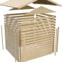 Explosionszeichnung Karibu Holz-Gartenhaus Tessin 2, Terragrau, 300x300 cm, mit Boden und Dachschindeln.