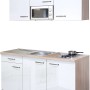 Flex-Well Singleküche Valero, 150 cm, weiß/Sonoma Eiche, mit Kochfeld, Spüle und Mikrowelle.