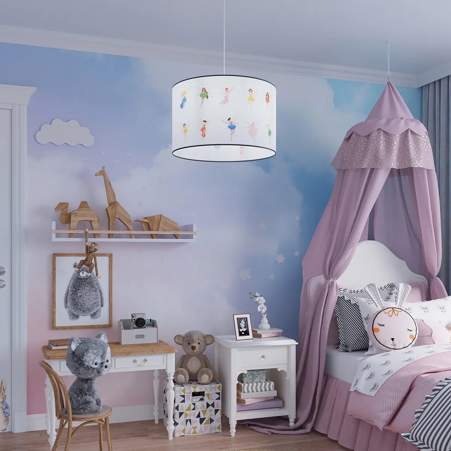 Sollux Lighting Hängeleuchte Fairy 30 im Kinderzimmer, mit Feen-Motiv. Deckenleuchte für Mädchen.