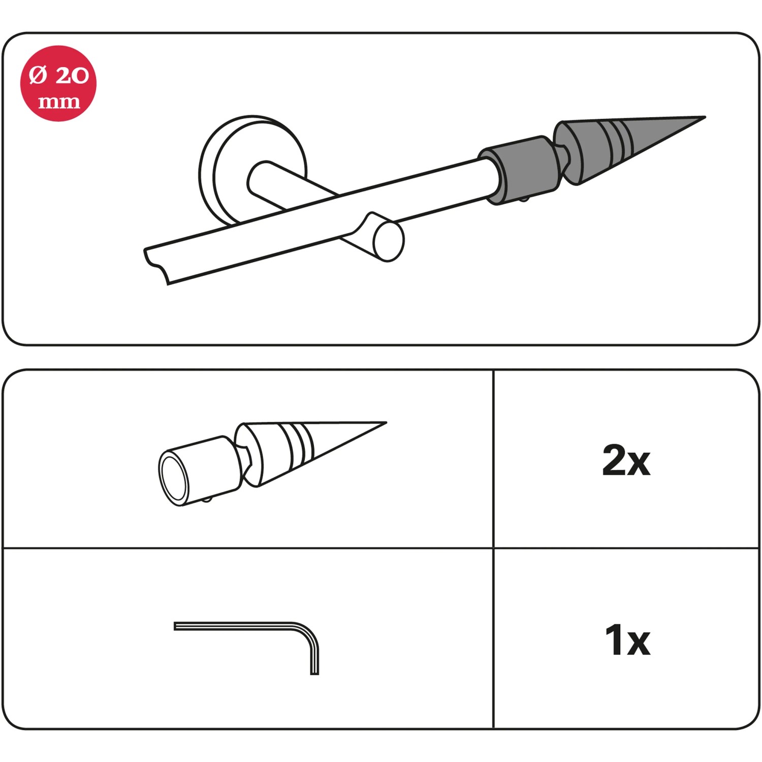 Gardinia Endstück Chicago Spitze, Edelstahloptik, 2er-Pack für Stilgarnituren.