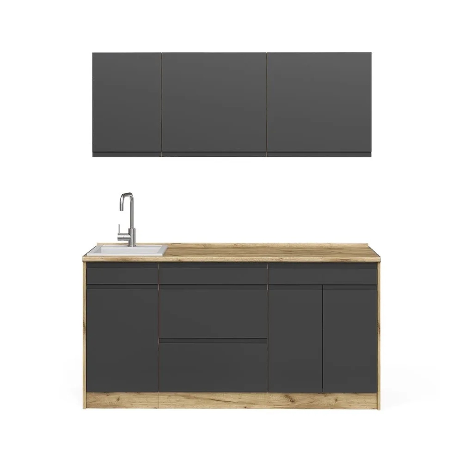 Vicco Singleküche R-Line Anthrazit/Goldkraft Eiche 160 x 82 Arbeitsplatte Weiß Art Nr 70560