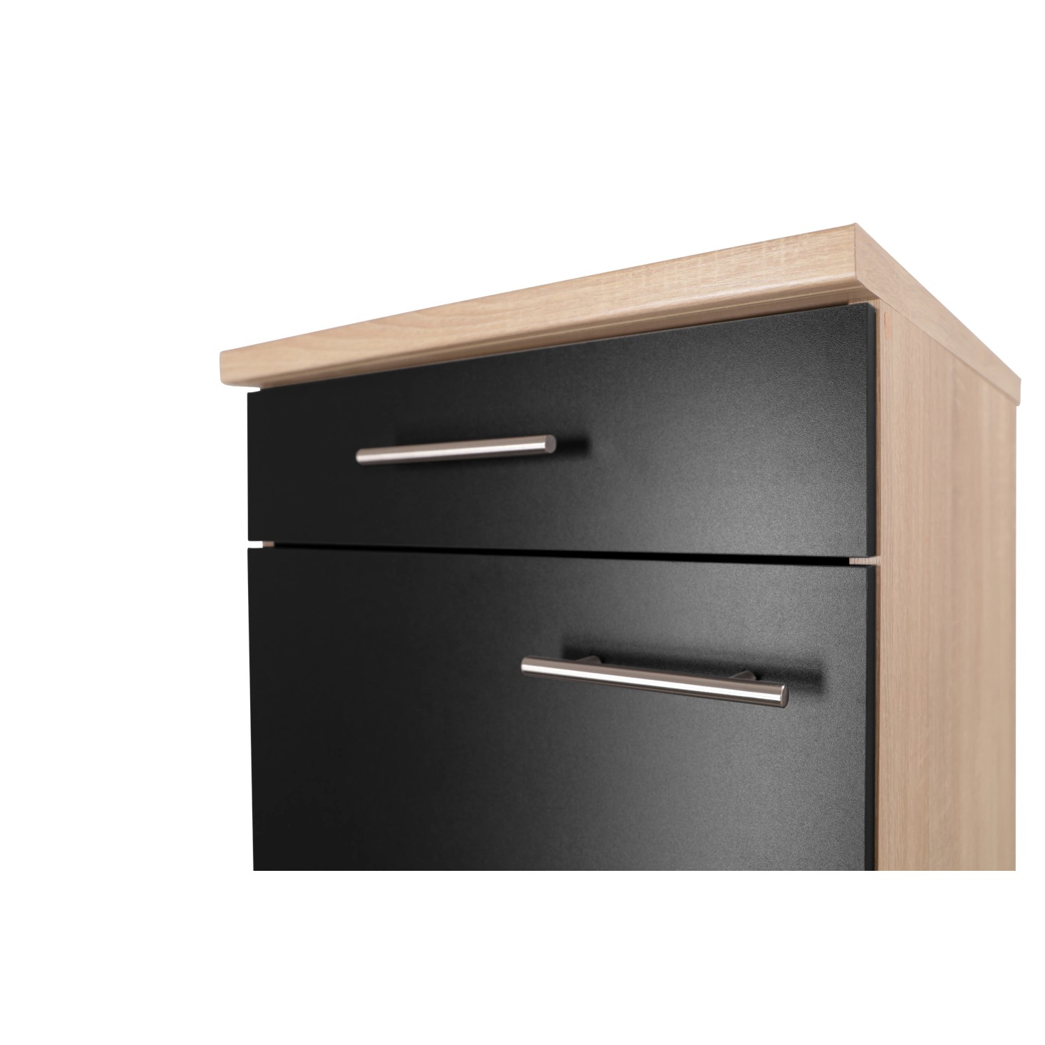 Respekta Unterschrank Merle, 50 cm, Schwarz, mit Schublade und Tür, Metallgriffe.
