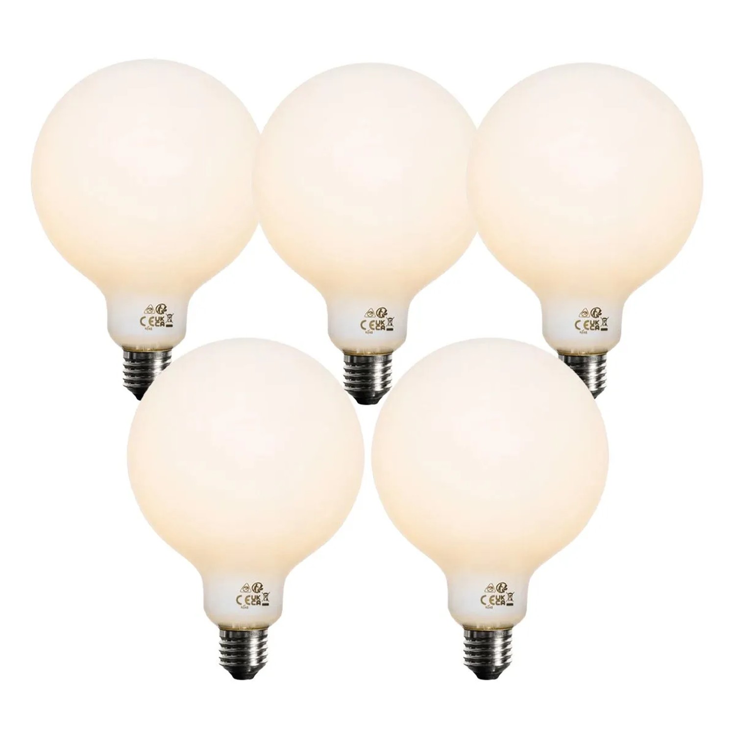 LUEDD Set aus 5 E27 Dimmbaren LED Glühbirnen Opal G125 5W 450,m 2700K