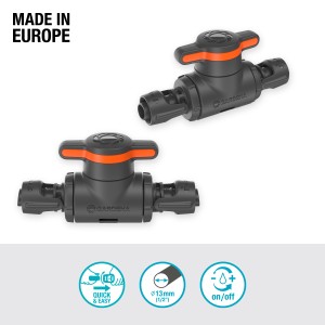Gardena Regulier-/Absperrventil 13 mm für Micro-Drip-System, zur stufenlosen Wasserdurchflussregulierung.