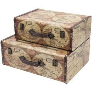 HMF VKO104 Vintage Vintage Koffer Truhe Holzkiste Holz 2er Set Versch Größen Deko Weltkarte Farbe