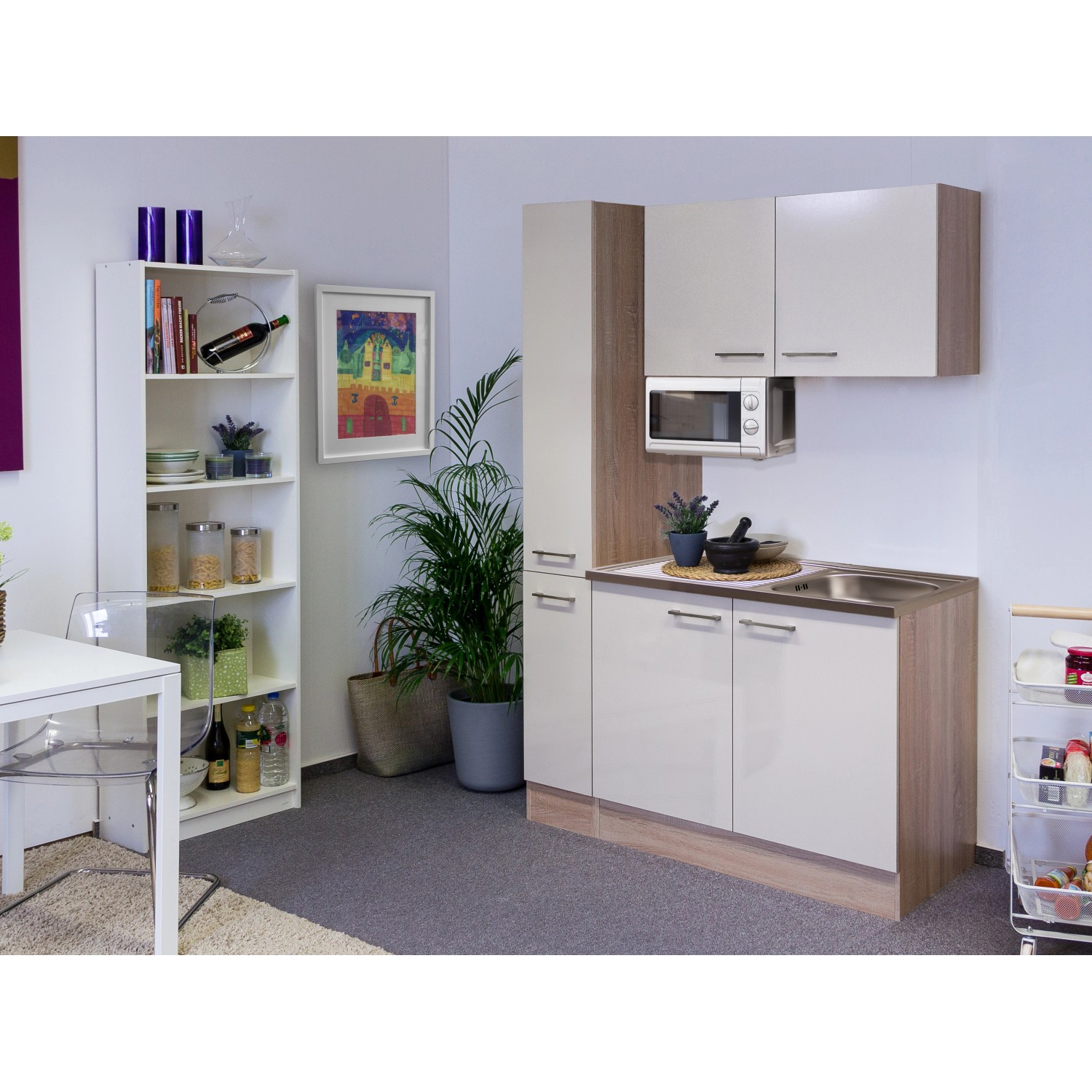 Flex-Well Singleküche/Miniküche 130 cm Orlando Kaschmir Glanz-Sonome Eiche