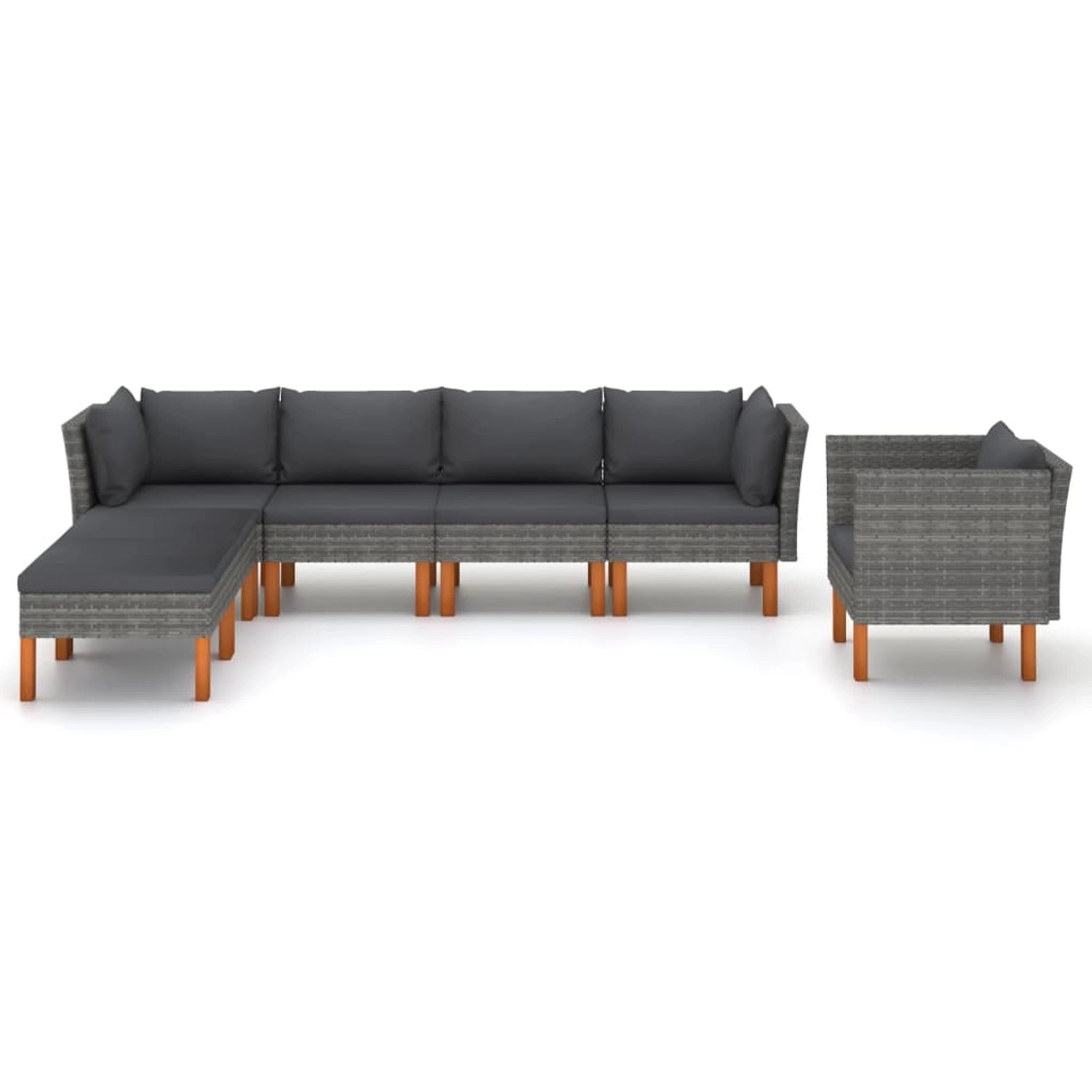 7-tlg. Garten-lounge-set Poly Rattan Und Eukalyptusholz Grau günstig online kaufen