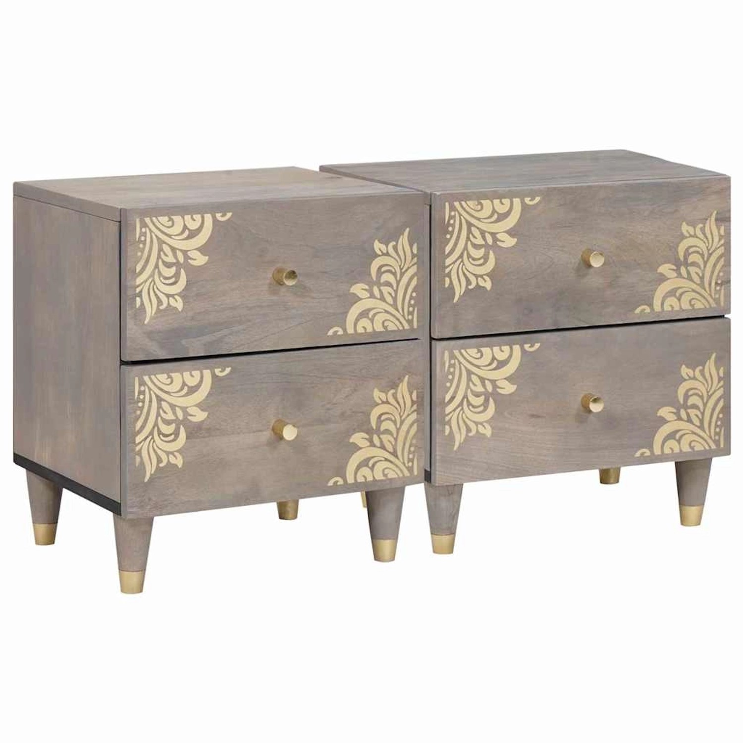 vidaXL Nachttisch 2 Stk Grau 40 x 33 x 46 cm Massives Mangoholz 4018771 günstig online kaufen