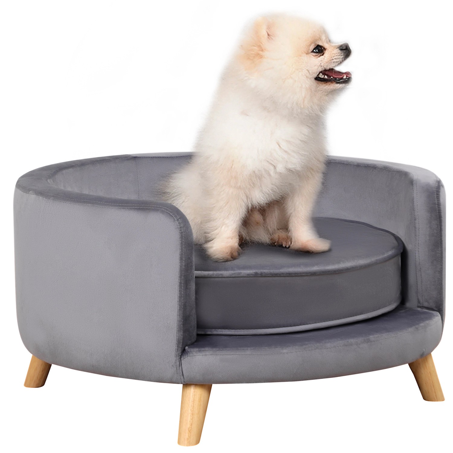 PawHut Hundesofa mit Samtoptik Kissen Holzbeine 68 x 68 x 35 cm